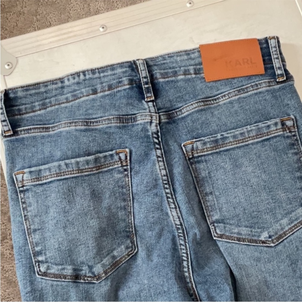 Karl Lagerfeld Blue Denim Jeans with Button Detail - Picture 5 of 6